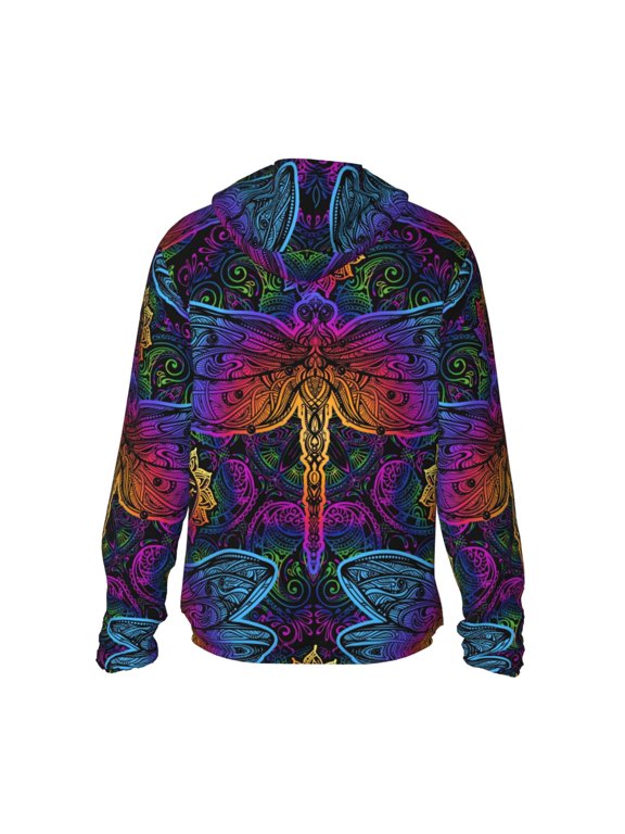 Indian Mandalas Dragonfly Print Women Men Sun Protection UPF 50+ Jackets Zip Up Long Sleeve Hoodie Hiking Lightweight with Pockets