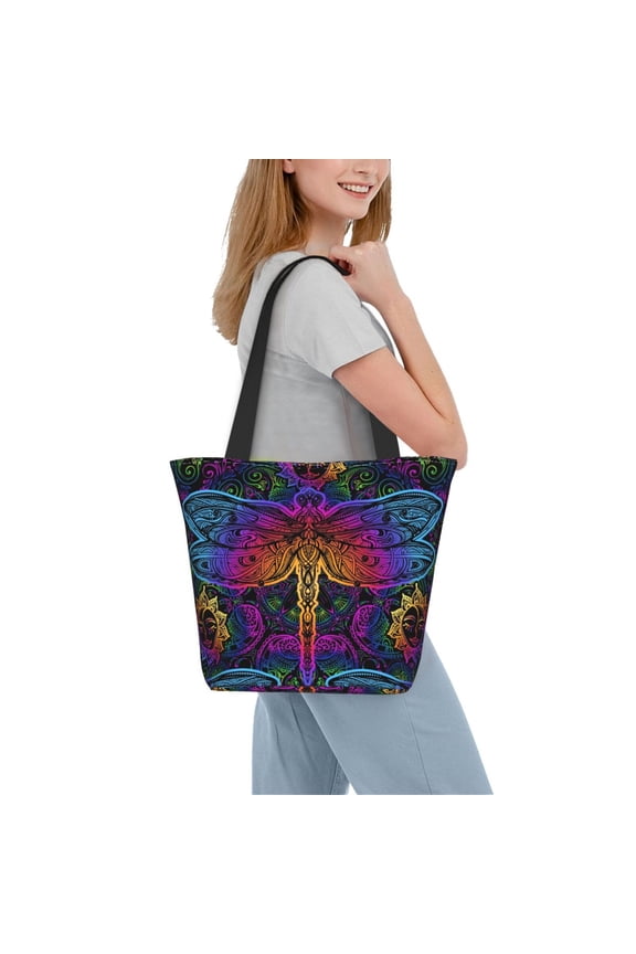 Indian Mandalas Dragonfly Women Reusable Grocery Bags Foldable Ripstop,Reusable Shopping Bags for Shopping,Gym,Gift