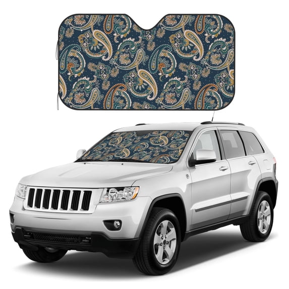 Kdxio Indian Paisley 2 Print Windshield Sun Shade, Foldable Sun Blocker for Car,Truck,SUV Automotive Interior Sun Protection,Reflective Shade for Front Windshield(Small)
