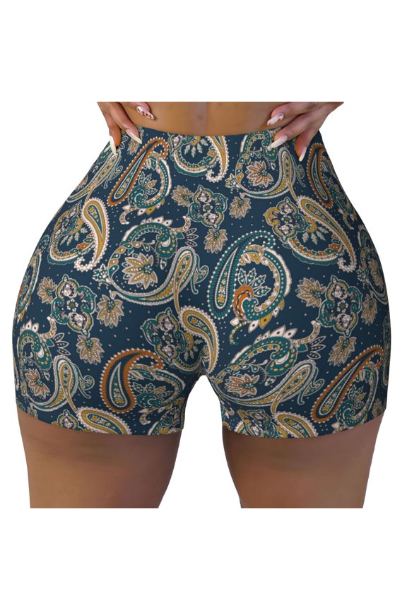 Indian Paisley 2 Print Workout Shorts for Women Seamless Soft Smooth Gym Yoga Scrunch Active Shorts