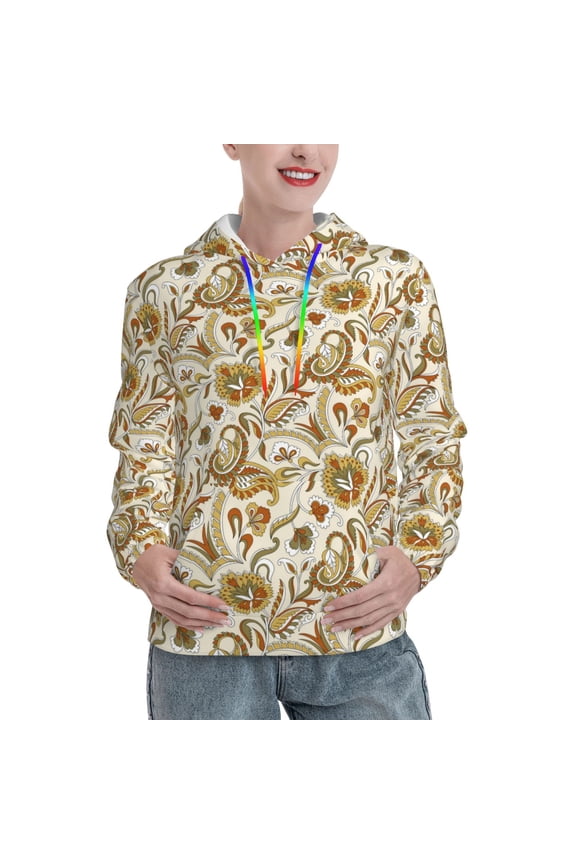 Indian Paisley Print Womens Oversized Hoodies Sweatshirts Hooded Pullover Tops Sweaters Casual-Large