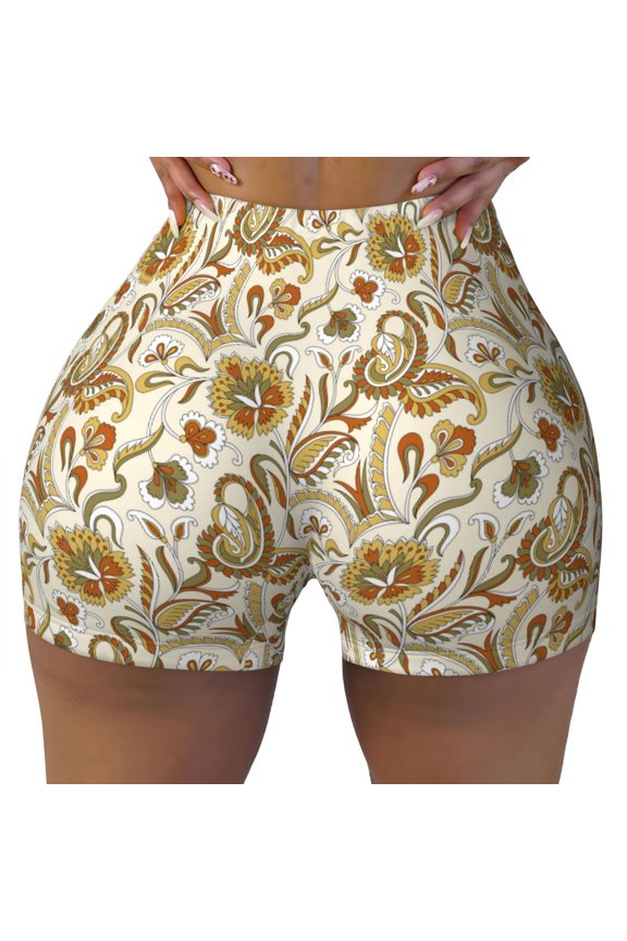 Indian Paisley Print Workout Shorts for Women Seamless Soft Smooth Gym Yoga Scrunch Active Shorts