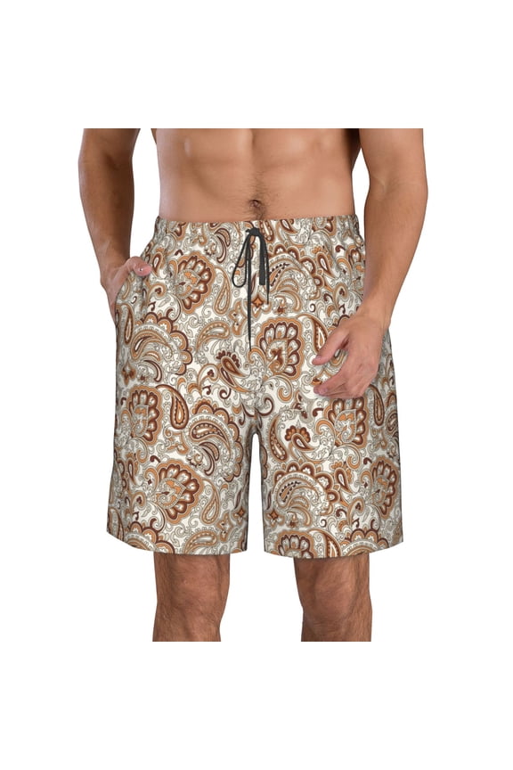 Indian Paisley1 Pattern Mens Casual Shorts - Drawstring Summer Beach Sports Shorts for Men