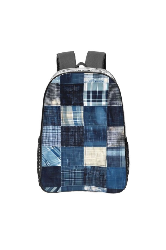 Indigo Patchwork Quilt Clear Backpack, Transparent Bookbag for School for Women Men, Capacity Clear Bag for College, Travel