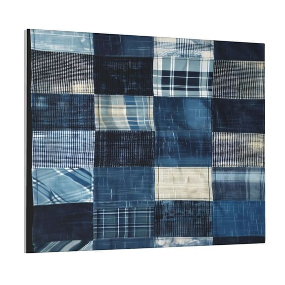 Kdxio Indigo Patchwork Quilt Pattern Canvas Wall Art for Living Room Wall Decor for Bedroom Bathroom Modern Framed Canvas Art Prints Ready to Hang,Horizontal