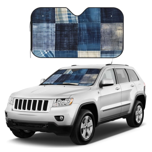 Kdxio Indigo Patchwork Quilt Print Windshield Sun Shade, Foldable Sun Blocker for Car,Truck,SUV Automotive Interior Sun Protection,Reflective Shade for Front Windshield(Small)