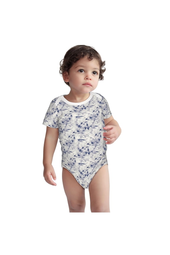 Indigo Tie Dye Pattern Unisex Baby Cotton Short Sleeve Bodysuits-6 Months