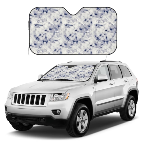 Kdxio Indigo Tie Dye Print Windshield Sun Shade, Foldable Sun Blocker for Car,Truck,SUV Automotive Interior Sun Protection,Reflective Shade for Front Windshield(Medium)
