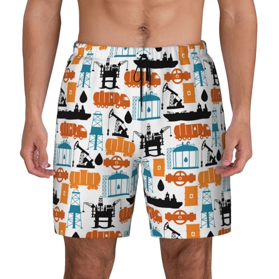 Kdxio Industrial Transportations Print Men's Swim Trunks with Compression Liner 7 Inch Inseam Quick Dry Swim Shorts