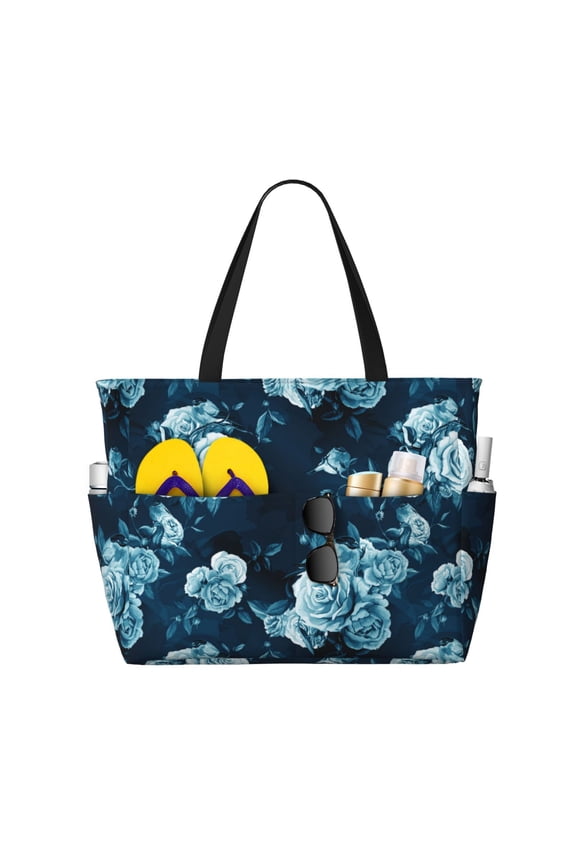 Ink Rose for Beach Bag for Women Large Beach Tote Bag Waterproof Sandproof Swim Bag with Zipper Pockets Beach Vacation Travel