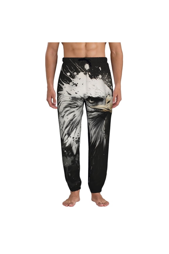 Ink Style Bald Eagle Pattern Joggers,Sweatpants for Men with Pockets-Medium