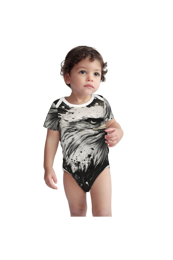 Ink Style Bald Eagle Pattern Unisex Baby Cotton Short Sleeve Bodysuits-6 Months