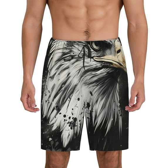 Kdxio Ink Style Bald Eagle Print Mens Sleep Shorts Bottoms Soft Comfy Pajama Wear Pants with Drawstring Pockets