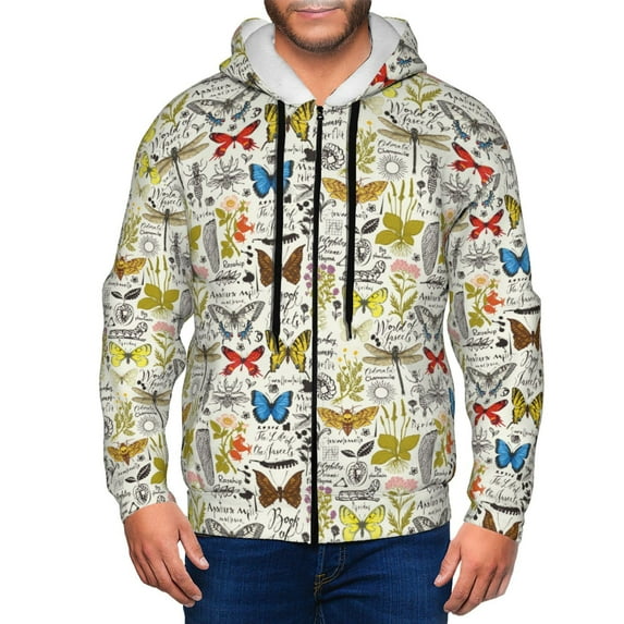 Kdxio Insects And Medicinal Herbs Print Men Hoodies Casual Hoodies for Men with Zip Pockets Full Zip Long Sleeve Sweatshirt Sports Hooded Jacket-3X-Large