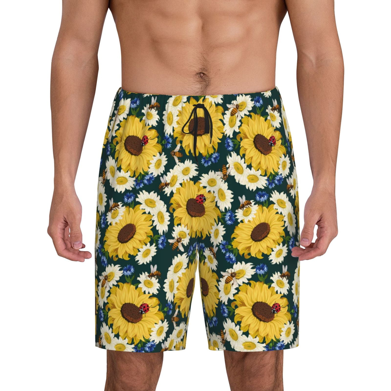 Kdxio Insects Of Flowers Print Mens Sleep Shorts Bottoms Soft Comfy