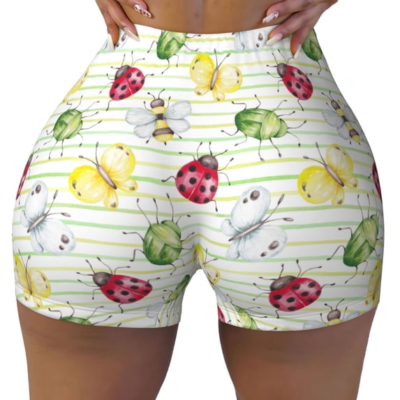 Kdxio Insects Print Workout Shorts for Women Seamless Soft Smooth Gym Yoga Scrunch Active Shorts