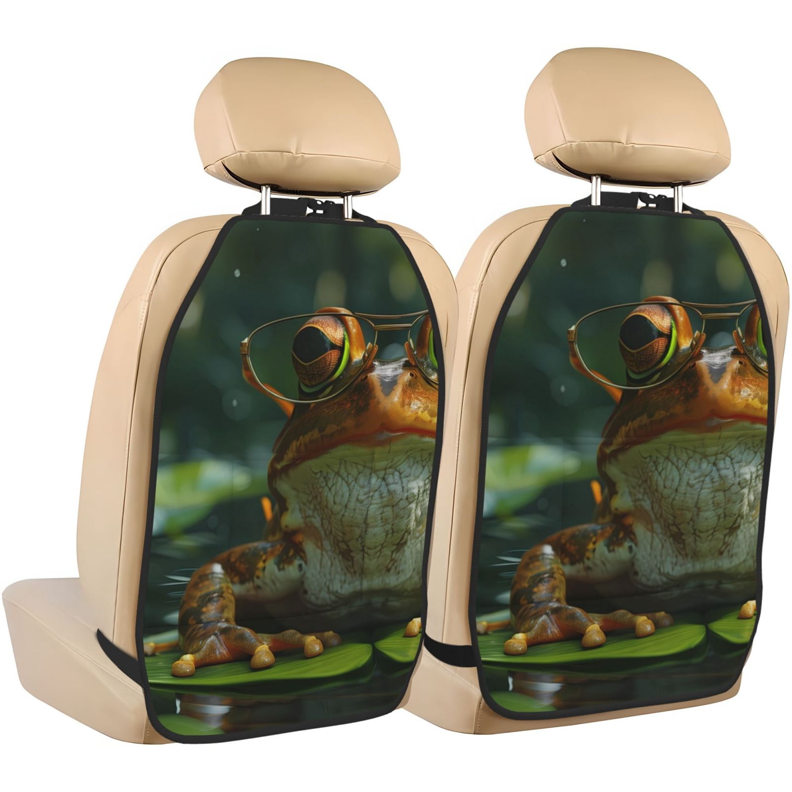 Kdxio Intellectual Frog Pond Print 2 Pack Car Kick Mat Seat Cover Back Protector Mat with Pockets for Organizer Backseat Protector and Storage Anti Kick Pad for Vehicles