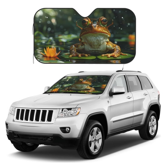 Kdxio Intellectual Frog Pond Print Windshield Sun Shade, Foldable Sun Blocker for Car,Truck,SUV Automotive Interior Sun Protection,Reflective Shade for Front Windshield(Small)