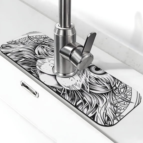 Kdxio Intricate Cat Mandala Pattern Non-Slip Diatom Mud Faucet Drain Pad,Self Absorbent Mat for Kitchen Sink for Variety Kitchen & Bathroom Countertops