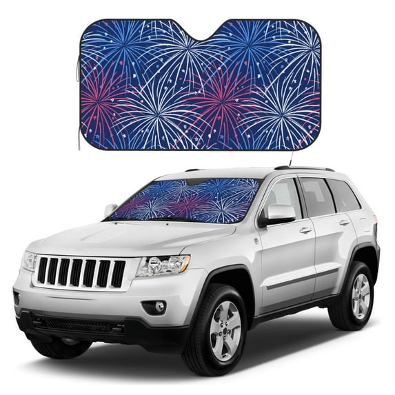 Kdxio Ireworks In The Night Sky Print Windshield Sun Shade, Foldable Sun Blocker for Car,Truck,SUV Automotive Interior Sun Protection,Reflective Shade for Front Windshield(Small)