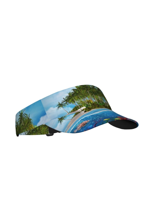 Island And Coral Reef Print Sun Visor Hat Golf Visor Adjustable Velcro Outdoor Sports Cap for Men Women