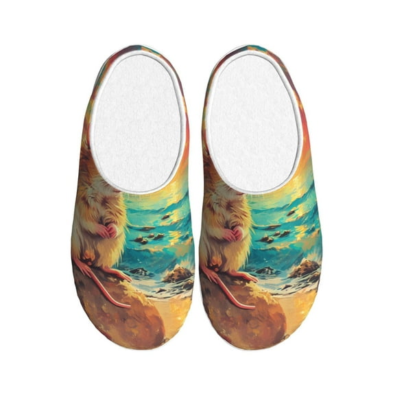 Kdxio Island Beach Guinea Pig Women's Men's Slippers Plush Slip-On House Slipper for Winter Indoor Soft Cushion Non-slip Fluffy Slides Slippers-46/47