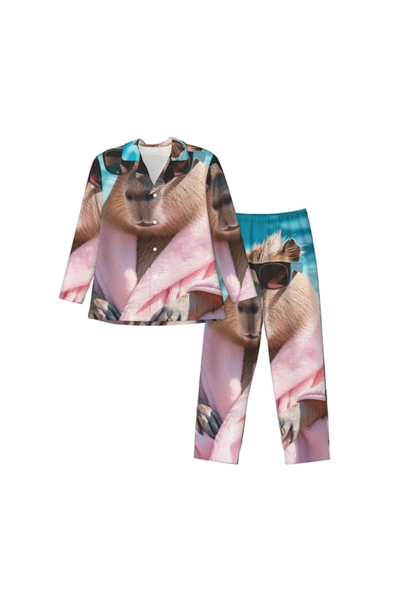 Island Vacation Guinea Pig Men’s Pajama Set Pajamas For Men 2 Piece PJ Set with Men Pajama Pants and Long Sleeve T-Shirt Lounge Set-X-Large