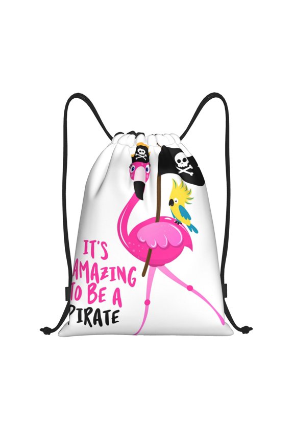 It'S Flamazing To Be A Pirate Print Drawstring Backpack Bag,Waterproof Draw String Back Sack, Gym Drawstring Bags Swim Bag For Unisex