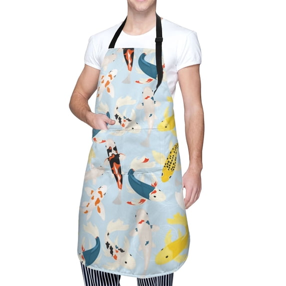 Kdxio Japanese Carps Apron with Pockets Adjustable Kitchen Aprons for Men Women Waterproof Aprons for Cooking,Drawing,Crafting, Baking Household Cleaning