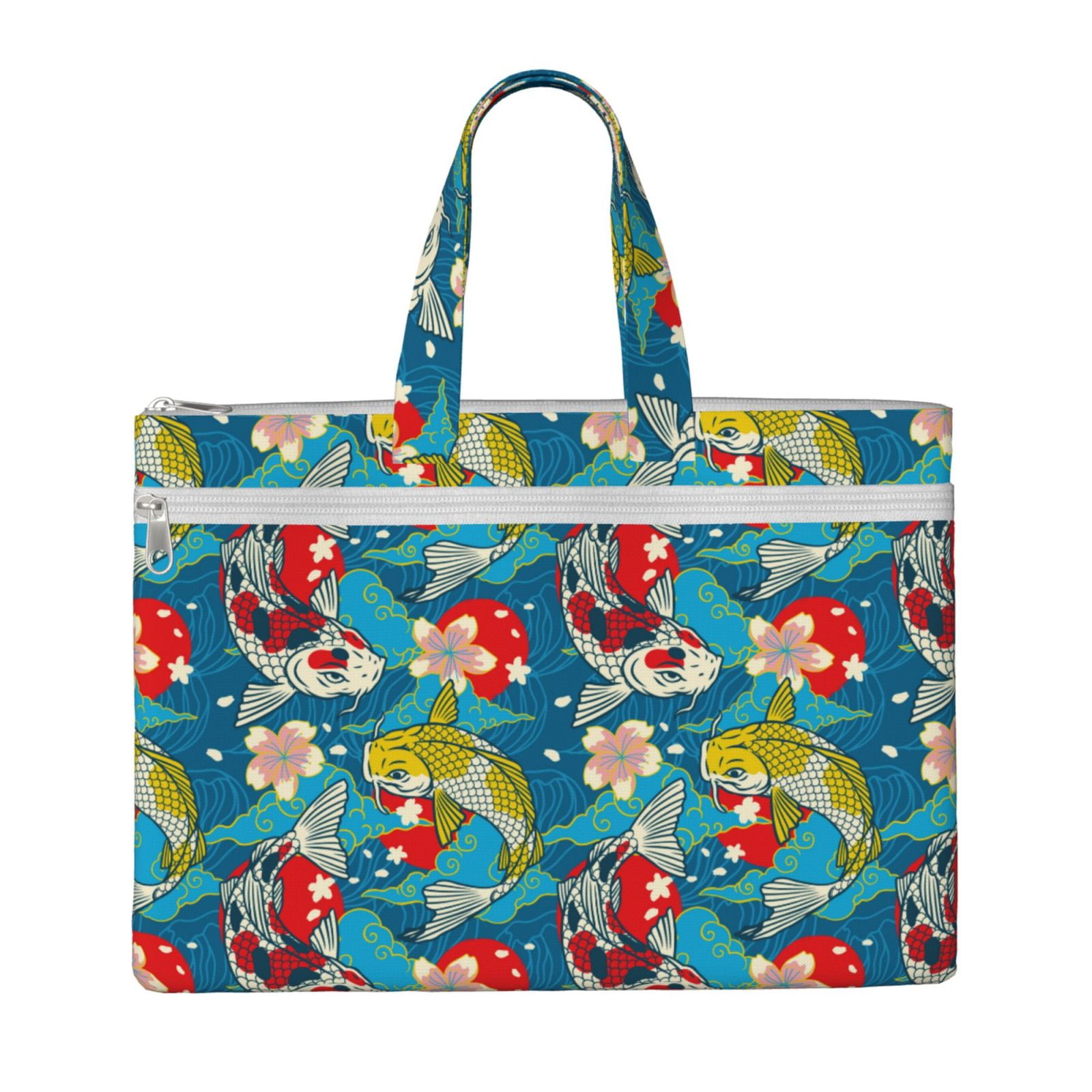 Kdxio Japanese Koi File Tote Document Bag Business Briefcase Bag Document Organizer Tote Briefcase for Letter A4 Files Business Teacher Office Bag