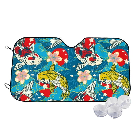 Kdxio Japanese Koi Print Windshield Sun Shade,UV Rays and Sun Heat Protection,Sunshade for Car Windshield,Car Shade Front Windshield - Small