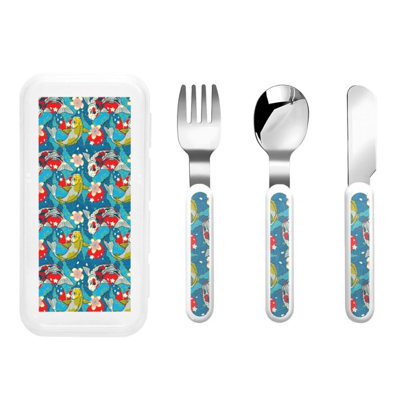 Kdxio Japanese Koi Toddler Utensils Set - Kids Silverware Set, Set Kids Utensils Set with Case for Preschooler Children