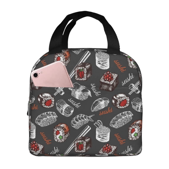 Kdxio Japanese Sushi Hashi Print Insulated Lunch Bag,Reusable Tote Lunch Box for Women Men,Leakproof Cooler Lunch Bags for Work Office Travel Picnic