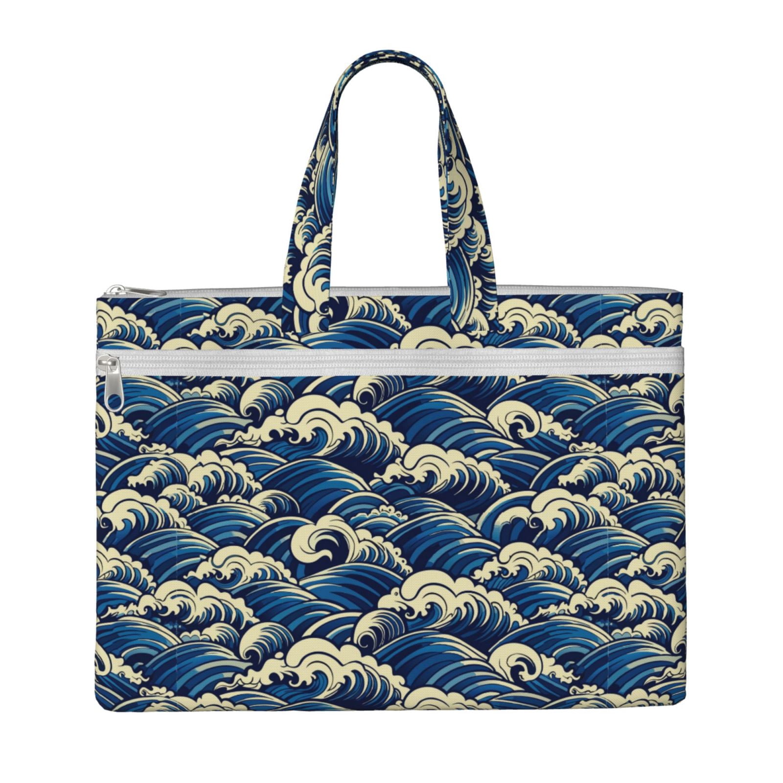 Kdxio Japanese Water Wave File Tote Document Bag Business Briefcase Bag Document Organizer Tote Briefcase for Letter A4 Files Business Teacher Office Bag