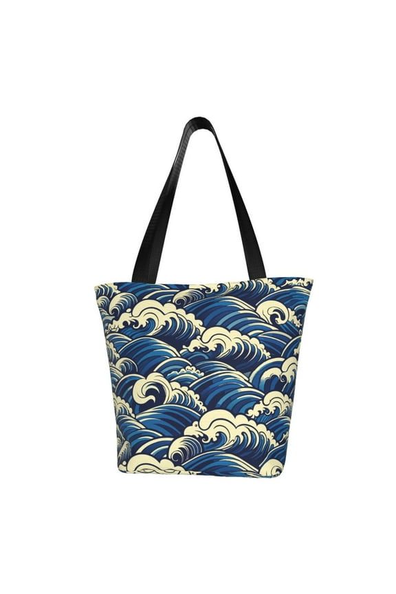 Japanese Water Wave Women Reusable Grocery Bags Foldable Ripstop,Reusable Shopping Bags for Shopping,Gym,Gift