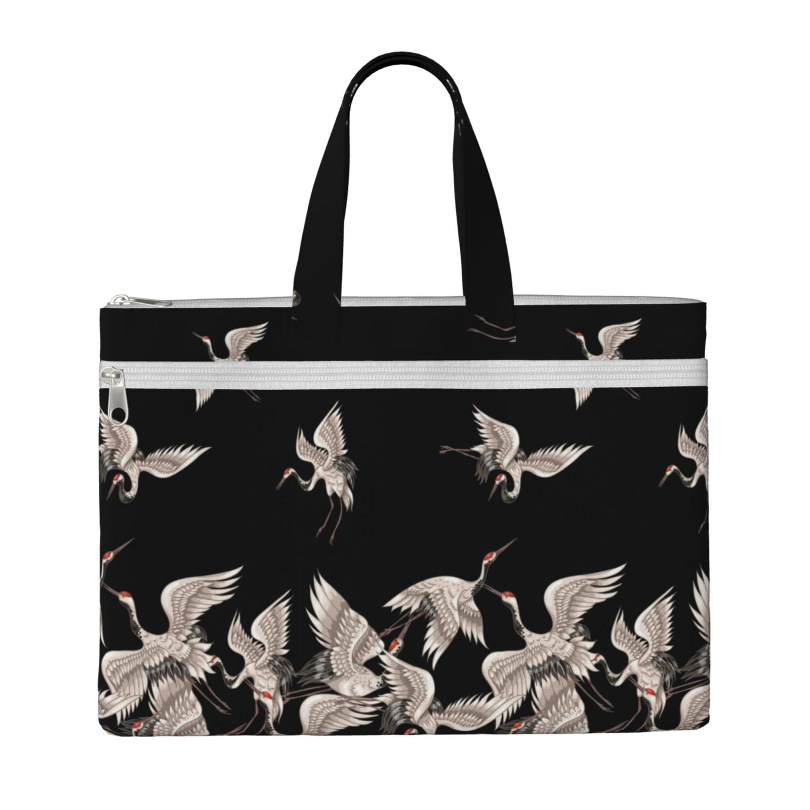 Kdxio Japanese White Crane File Tote Document Bag Business Briefcase Bag Document Organizer Tote Briefcase for Letter A4 Files Business Teacher Office Bag
