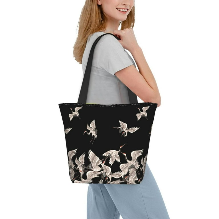Kdxio Japanese White Crane Women Reusable Grocery Bags Foldable Ripstop Reusable Shopping Bags for Shopping Gym Gift