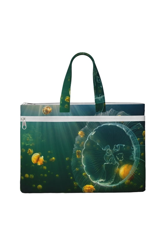 Jelly Fish File Tote Document Bag Business Briefcase Bag Document Organizer Tote Briefcase for Letter A4 Files Business Teacher Office Bag