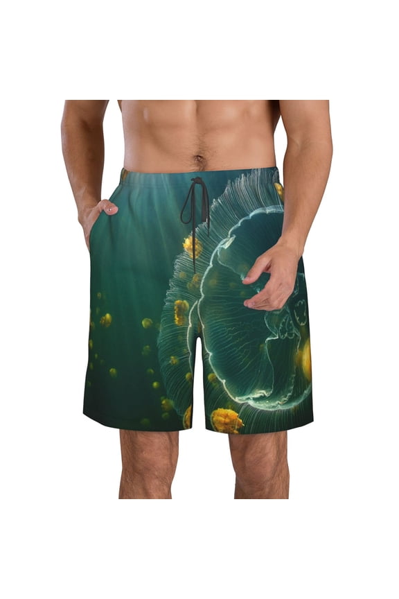 Jelly Fish Pattern Mens Casual Shorts - Drawstring Summer Beach Sports Shorts for Men