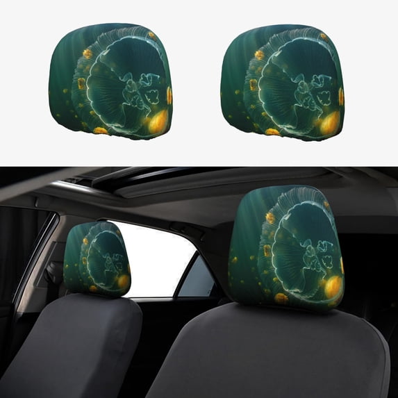 Kdxio Jelly Fish Pattern Print 2 Piece Car Head Rest Covers Set Auto Front/Rear Seats Headrest Cover Universal Fit Most Cars,Sedan, SUV