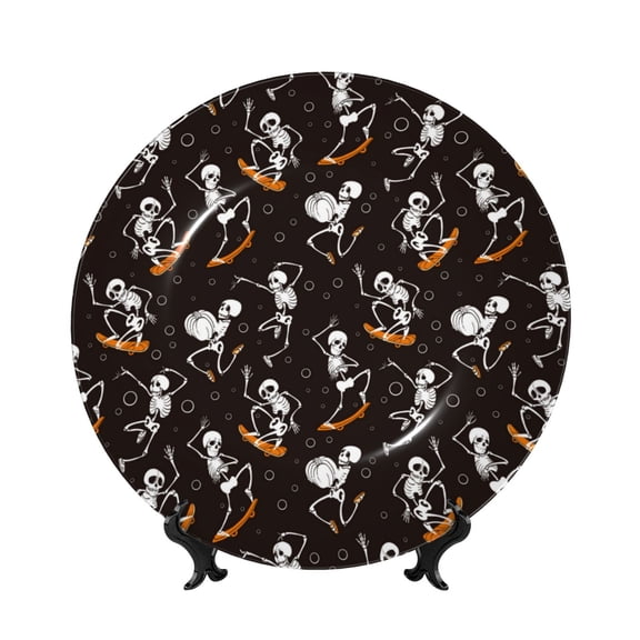 Kdxio Jumping Skull Bone China Decorative Plate Ceramic Decorative Plate for Home Office Wall Stand Decorative Plates for Home Bedroom-10in