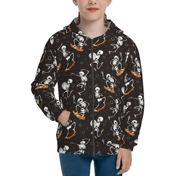 Kdxio Jumping Skull Pattern Kids Boys Girls Zip Up Hoodie 3D Printed Hooded Sweatshirt Hoody Coat with Pocket 7-12 Y-Medium