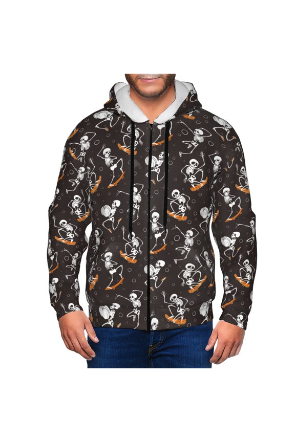 Jumping Skull Print Men Hoodies Casual Hoodies for Men with Zip Pockets Full Zip Long Sleeve Sweatshirt Sports Hooded Jacket-3X-Large