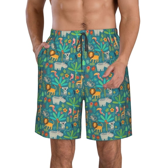 Kdxio Jungle Animals Pattern Mens Casual Shorts - Drawstring Summer Beach Sports Shorts for Men