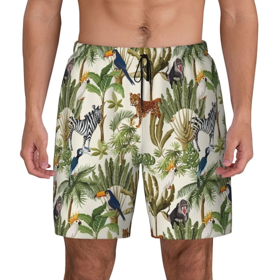 Kdxio Jungle Animals Print Men's Swim Trunks with Compression Liner 7 Inch Inseam Quick Dry Swim Shorts
