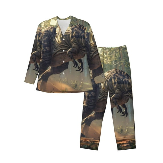 Kdxio Jungle Dinosaur Men’s Pajama Set Pajamas For Men 2 Piece PJ Set with Men Pajama Pants and Long Sleeve T-Shirt Lounge Set-Medium