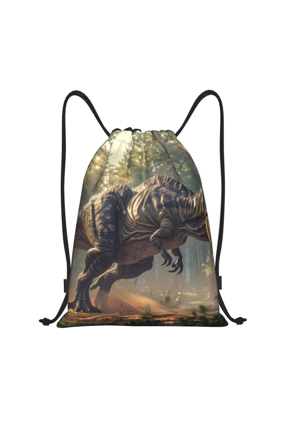 Jungle Dinosaur Print Drawstring Backpack Bag,Waterproof Draw String Back Sack, Gym Drawstring Bags Swim Bag For Unisex
