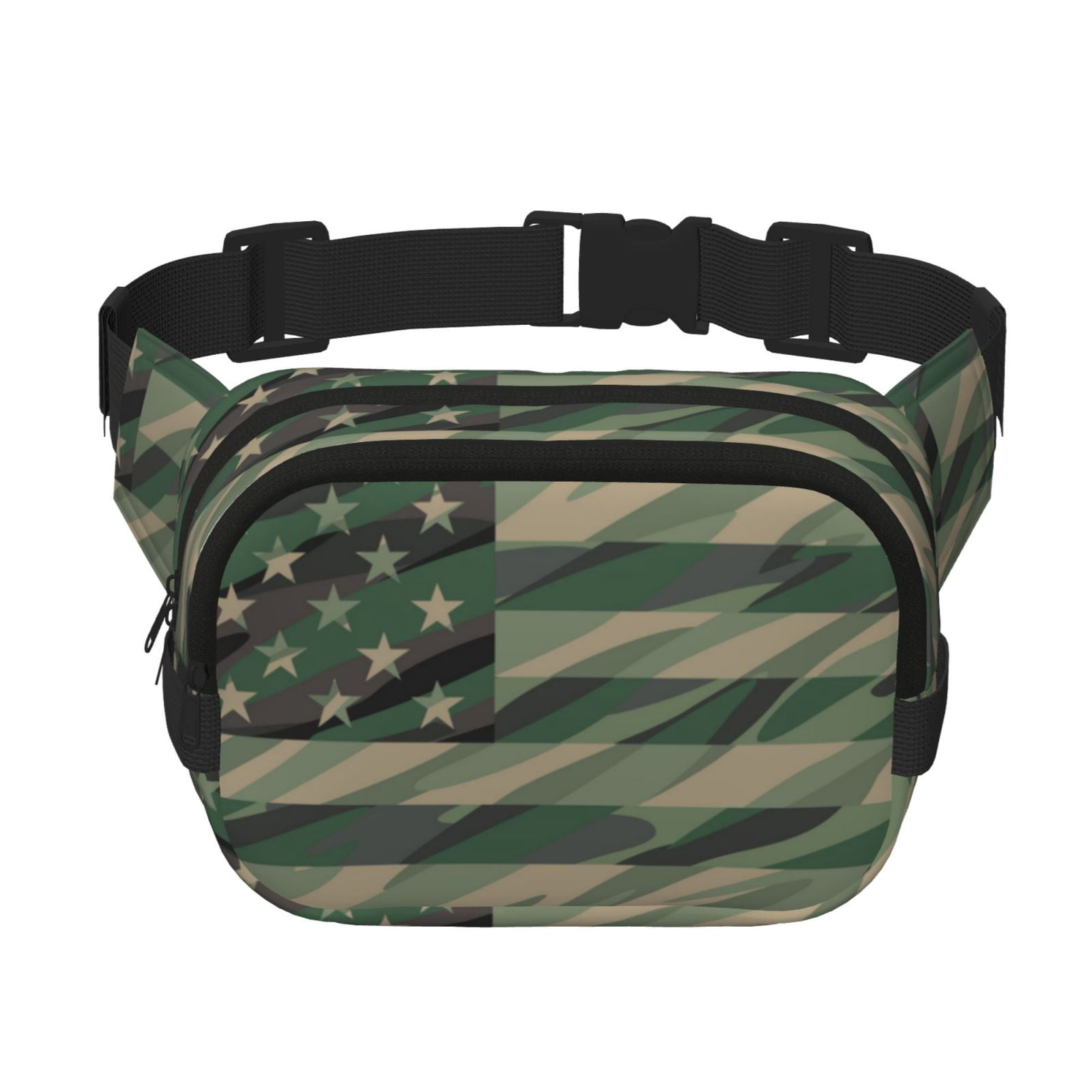 Kdxio Jungle Green Camo USA Flag Crossbody Double Layer Waist Bag Belt Bag for Unisex Fanny Pack Fashion Waist Packs for Hiking Running Shopping Traveling