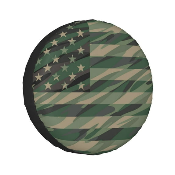 Kdxio Jungle Green Camo USA Flag for Tire Cover Wheel Protectors Tyre Covers Weatherproof Wheel Covers Universal Fit for Trailer Rv SUV Truck Camper Travel Trailers 14 inch