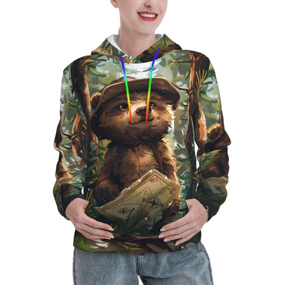 Kdxio Jungle Hat Bear Print Womens Oversized Hoodies Sweatshirts Hooded Pullover Tops Sweaters Casual-Medium